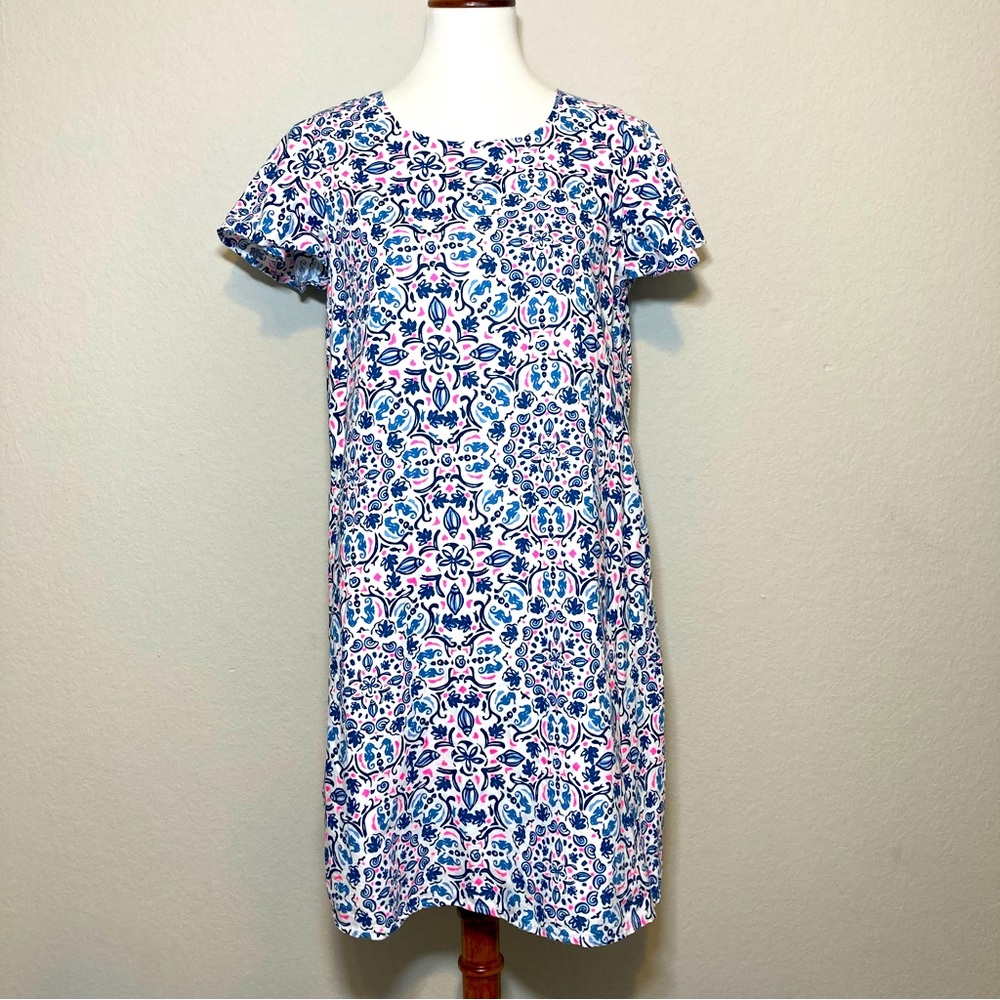 VINEYARD VINES Seahorses Shells & Floral Linen Blend Shift Dress Size Small
